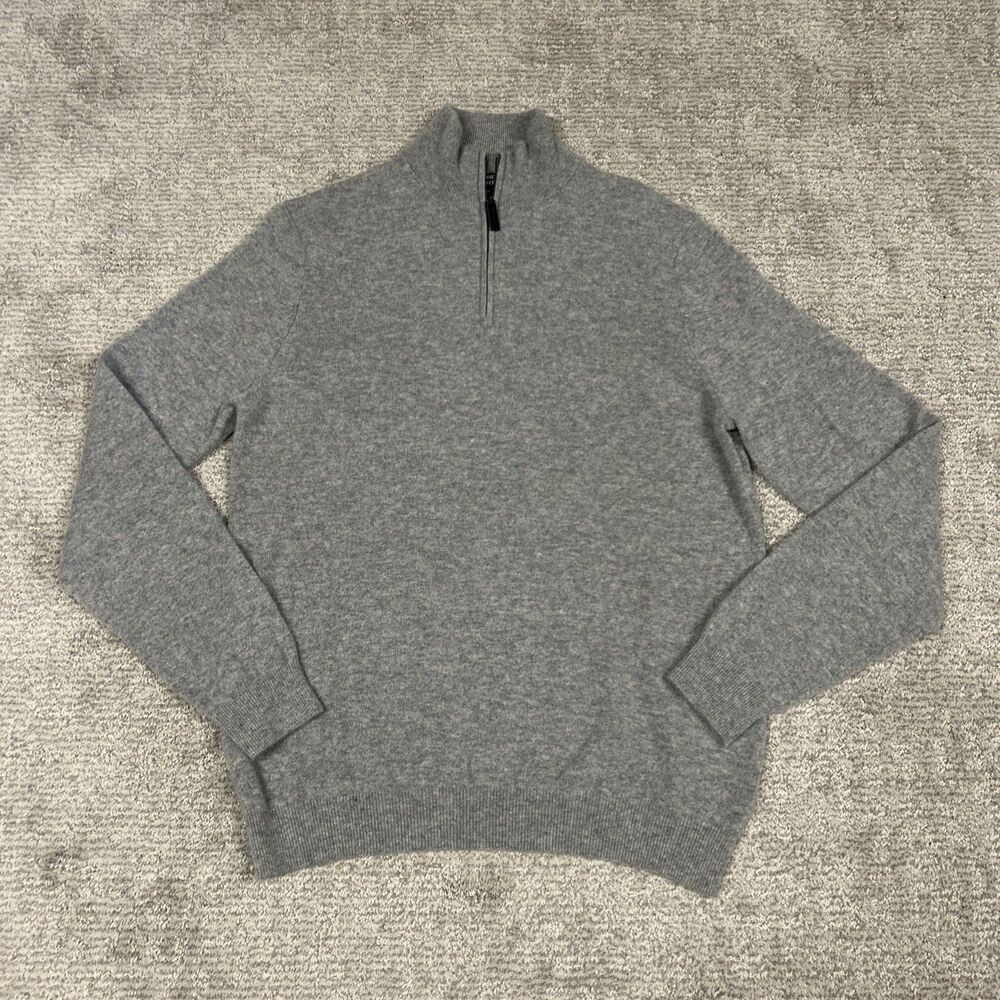 Galeries Lafayette Sweater Mens XL 100% Cashmere 1/4 Zip Gray Luxury Womens
